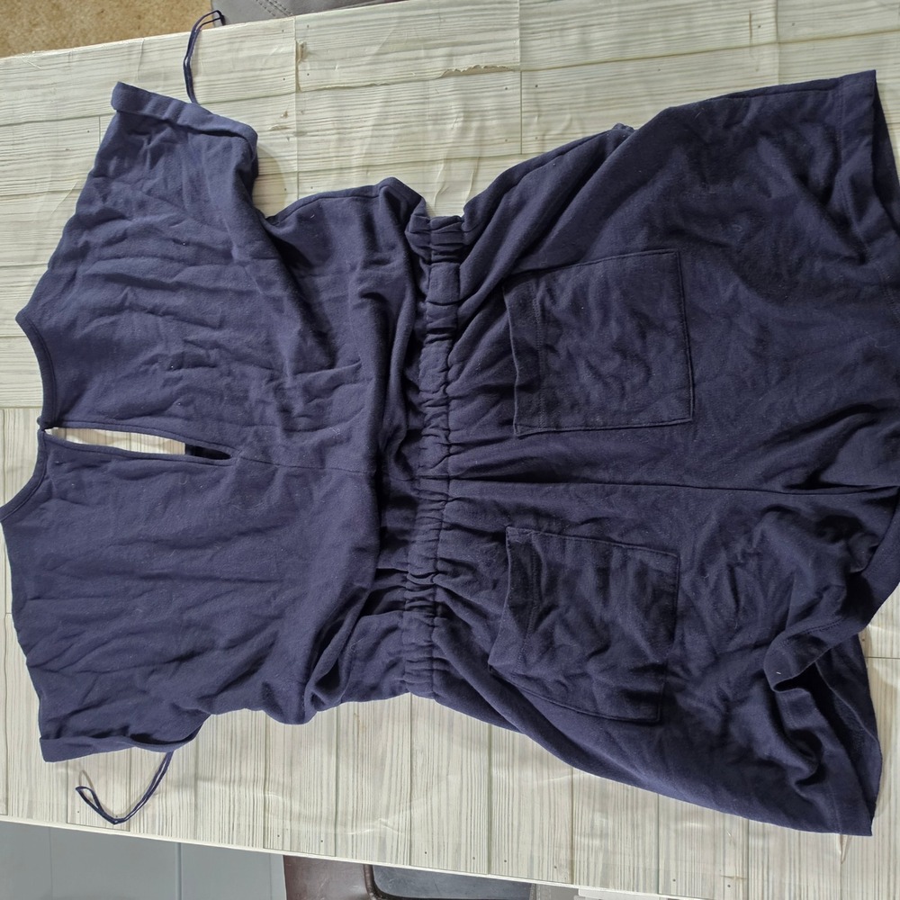 Lou & Grey for LOFT Womens Navy Blue Fleece Short Sleeve Romper Size L Pockets - Picture 2 of 5